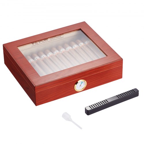 

VEVOR Humidor per Sigari, Scatola Humidor con Piano in Vetro Legno di Cedro Spagnolo Fatto a Mano, Custodia per Sigari con Umidificatore, Igrometro e Divisore, 10-25 Sigari, Ottimo Regalo per Uomini