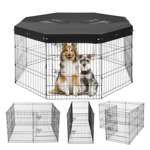 

VEVOR Recinto per Cani, Confezione da 8 Pannelli, 760 mm x 610 mm Box per Cani Pieghevole in Metallo, per Interni ed Esterni con Porta, Copertura Superiore in Tessuto Oxford 600D, per Cani Gatti