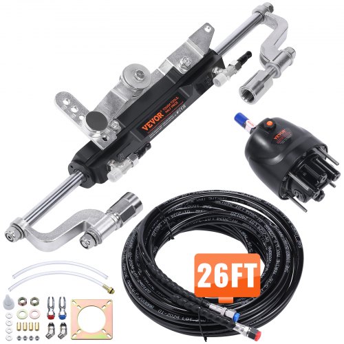 

VEVOR Kit timoneria idraulica fuoribordo Sistema di timoneria idraulico marino da 300 HP, Pompa della barra, Cilindro di bloccaggio bidirezionale Tubo da 26 piedi, attrezzi per barche motore singolo