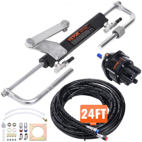 

VEVOR Kit sterzo idraulico fuoribordo Sistema di sterzo idraulico marino 90HP, Pompa della barra, Tubo flessibile 24 piedi per cilindro di bloccaggio bidirezionale