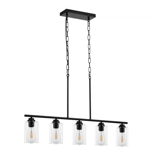 

VEVOR Lampadari a Sospensione per Isola Cucina 5 Luci, Lampadario Regolabile per Sala da Pranzo 60W Struttura in Metallo, Paralume in Vetro Trasparente 4 Aste 2 Catene in Metallo, Sala da Pranzo, E27