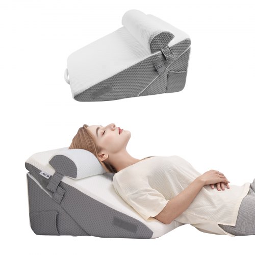 

VEVOR Cuscino a Cuneo per Dormire Set 3 Cuscino a Cuneo per Letto Bianco Grigio