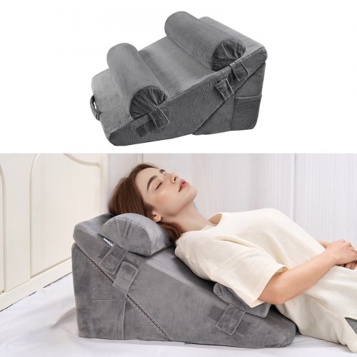 

VEVOR Cuscino a Cuneo per Dormire, Set 4, Cuscini Ortopedici Regolabili per Letto, Supporto per Braccio, Gamba, Collo e Spalla, per Mal di Schiena, Reflusso Acido, Sollievo dal Russare, Grigio Scuro