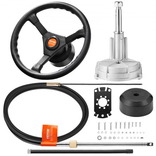

VEVOR Kit timoneria idraulica fuoribordo con cavo SS13712 da 3,36 m e volante da 34,29 cm, sistema di timoneria idraulica marina, connessione rapida, accessori per imbarcazioni da viaggio