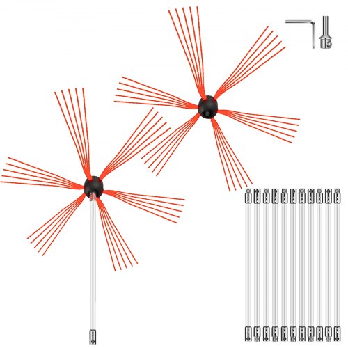 

VEVOR Spazzacamino da 12M con 12 Canne in Nylon per Pulizia Camino Stufa Uso Domestico, Set Spazzole per Camino Stufa Kit Pulizia Camino Spazzola Camino Facile da Collegare con 12 Aste con 2 Testina