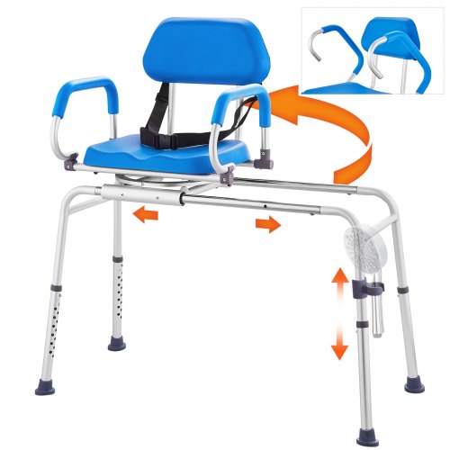 

VEVOR Panca da Trasferimento per Vasca Scorrevole 150 kg Sedia da Doccia Scorrevole con Sedile Girevole a 360 Gradi, Bracciolo Girevole e Sedile Imbottito e Cintura di Sicurezza, per Anziani Disabili