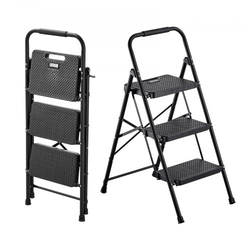 

VEVOR Scaletta Pieghevole Salvaspazio con 3 Gradini, con Ampio Pedale Antiscivolo e Comoda Impugnatura, Scala in Acciaio Portatile Leggera con Capacità di 272 kg, Multiuso per Cucina, Casa, Nero
