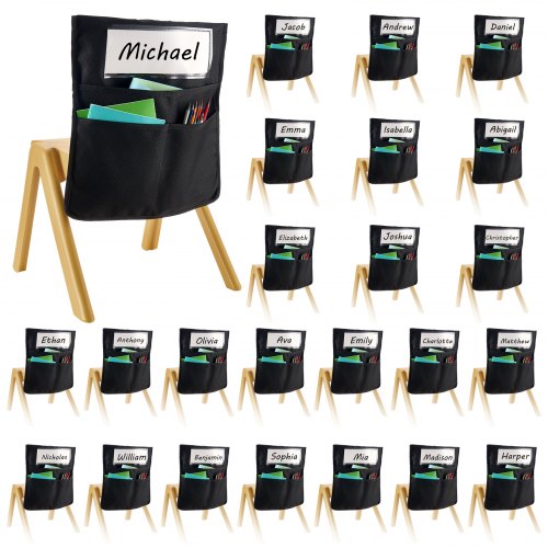 

VEVOR Tasche Portaoggetti per Sedia per Aula, 356 x 380 mm Confezione da 24, Tasca Portaoggetti per Schienale Sedia con Targhetta per Nome, per Bambini in Classe, Asilo, Scuola e Casa, Nero