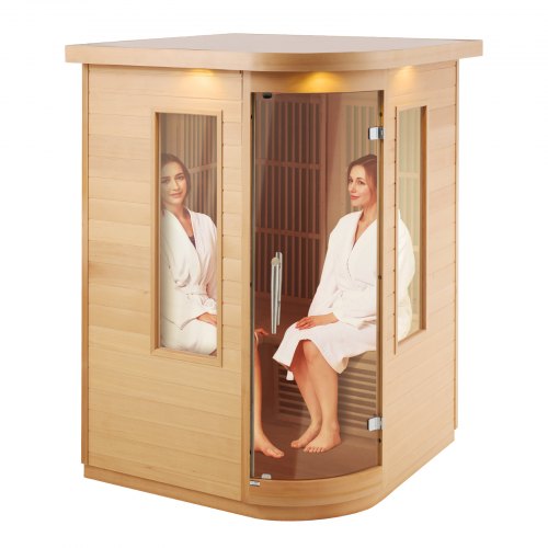 

VEVOR Sauna a Infrarossi Lontani per 2 Persone, Cabina Sauna Domestica in Legno di Hemlock a Infrarossi a Basso EMF con Porta in Vetro Temperato, Altoparlanti Bluetooth, Lampada LED, 2000W