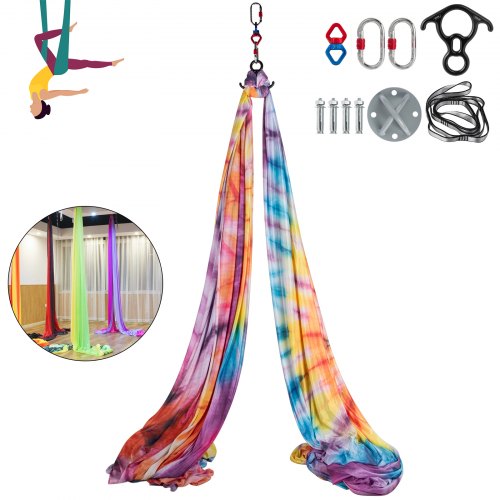 

VEVOR Kit Amaca Yoga Antigravity, 10m, Amaca Lunga Yoga Aerea, Kit Elastico Fitness Yoga, Amaca da Yoga in Tessuto, Aerial Yoga Amaca, Elastico Pilates, 2,8x10m, 9,2x33 Piedi, Colorato,