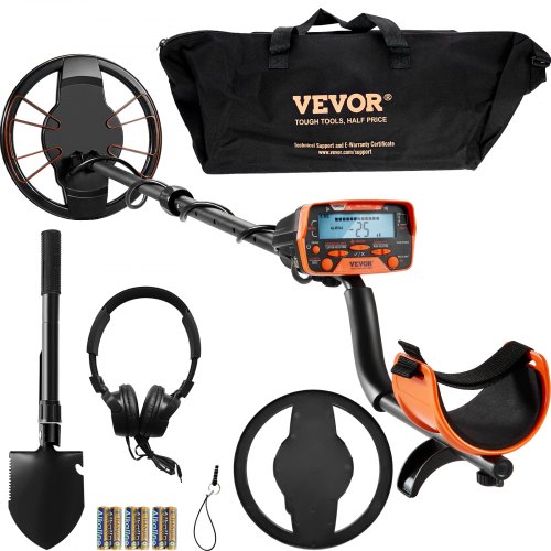 

VEVOR Rilevatore per Metalli Sottoterra Bobina Diametro 25,4cm 7 Modalità di Funzione 7,2-9,6 V Lunghezza Asta Regolabile tra 104-132cm, Metal Detector per Adulti Bobina IP68 Temperatura -10℃ a 50℃