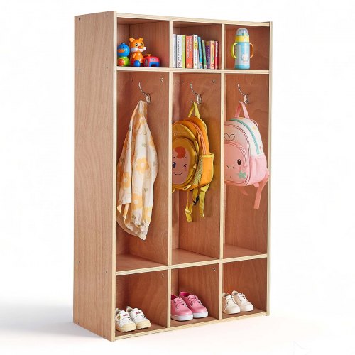 

VEVOR Armadietto Guardaroba per Bambini 3 Scomparti in Legno Armadio Porta Cappotti Scarpe per Bambini da Asilo Nido Scuola Materna Area Scolastica, Dimensioni Generali da 69,8 x 31,5 x 116 cm