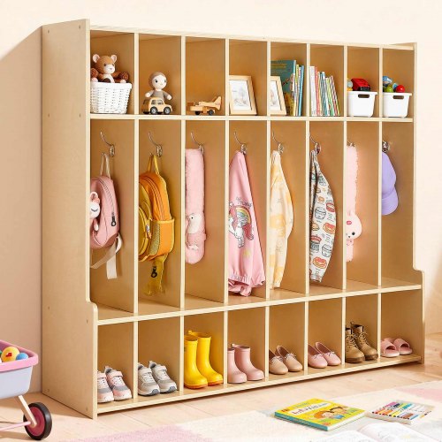

VEVOR Armadietto Aperto Porta Cappotti per Bambini 8 Scomparti, Armadio Porta Cappotti Scarpe per Spazio Asilo Nido Scuola Materna Camerette per Bambini Area Ricezione Scolastica, Mobiletto Armadio