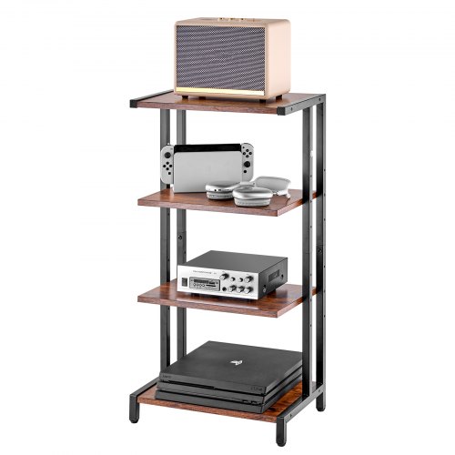 

VEVOR Scaffale Portaoggetti Multimediale Altezza Regolabile 420 x 280 x 818 mm, Supporto Multimediale Audio-video 4 Ripiani in Legno per Attrezzatura Multimediale, Mobiletto Portaoggetti Marrone