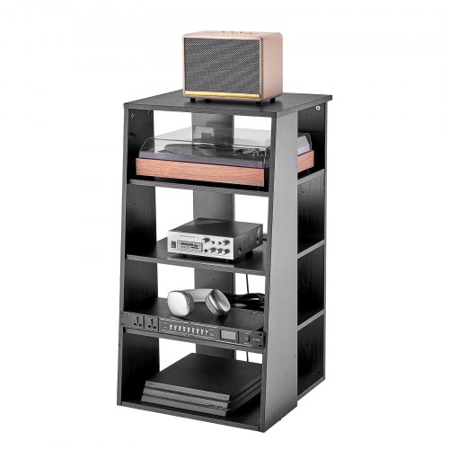 

VEVOR Supporto Multimediale AV 5 Livelli , Supporto TV Angolare, Ripiani in Legno Regolabili in Altezza, Supporto in Legno per Lettori DVD Decoder e Sala di registrazione, Mobiletto Portaoggetti Nero
