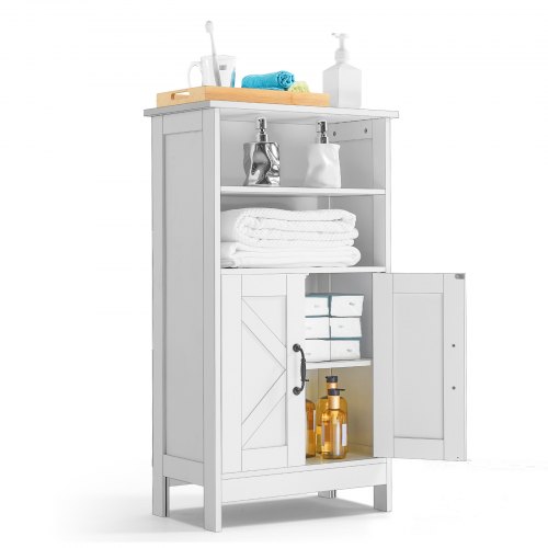 

VEVOR Mobiletto da Bagno Autoportante a 4 Ripiani con 2 Ante Ripiano Regolabile, Credenza da Pavimento per Cucina Soggiorno Ingresso, Armadietto da Cucina, Bianco