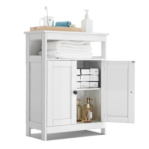 

VEVOR Mobiletto da Bagno a 3 Ripiani con 2 Ante Ripiano Regolabile, Credenza da Pavimento per Cucina Soggiorno Ingresso, Armadietto Multifunzionale da Cucina, Bianco