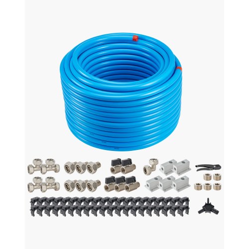

VEVOR Kit di Tubi per Compressore d'Aria, 60,96 m x 19,05 mm, Sistema di Tubazioni per Aria Compressa in HDPE-Alluminio, a Prova di Perdite, Resistente alla Pressione per Garage e Officine, Blu