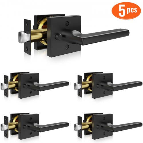 

VEVOR Maniglia per Porta Privacy 5 Pezzi Nero Opaco Leva Quadrata Reversibile