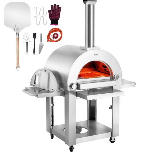 

VEVOR Forno per pizza a doppio combustibile uso esterno, Forno per pizza portatile da 22", Forno per pizza per esterni alimentato a pellet gas con pietra pizza in cordierite, Forno per pizza a rotelle