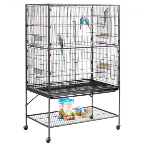 

VEVOR Gabbia Voliera per Uccelli da 930 x 580 x 1510 mm, Parte Superiore Piatta, in Ferro Battuto con Trespoli, Vassoio Estraibile e Mangiatoie in Plastica, Ruote, per Pappagallo, Cinciarella