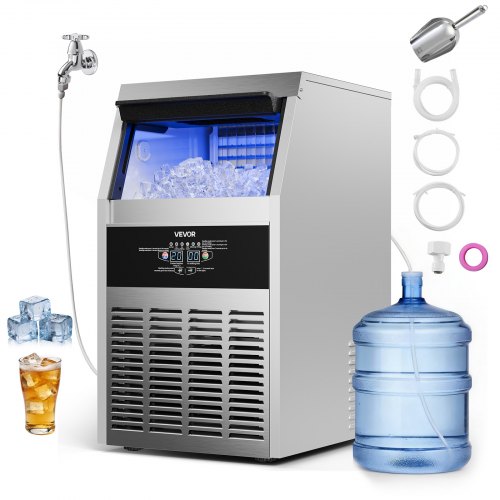 

VEVOR Macchina per Ghiaccio Commerciale, Macchina per Cubetti di Ghiaccio Capacità Produttiva 68 kg/24 h Serbatoio Capienza ca. 14 kg, Fabbricatore di Cubetti di Ghiacci Bar Ristorante,