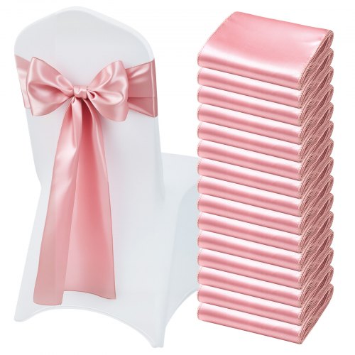 

VEVOR Fasce per Sedie in Raso con Fiocchi, Fasce per Sedie per Legare, Nastri per Sedia Fiocchi di Nozze per Matrimoni, Feste, Banchetti, Coprisedie per Banchetti, 275 x 17 cm, 50 Pezzi Oro Rosa