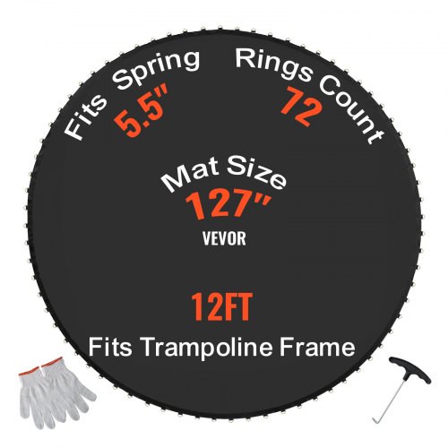 

VEVOR Tappetino di Ricambio per Trampolino, Tappetino da Salto Universale Trampolino Rotondo 365 cm, Rinforza Tappetino Resistente ai Raggi UV, Tappetino con 72 Molla Anelli V, Molle 14 cm Lunghezza