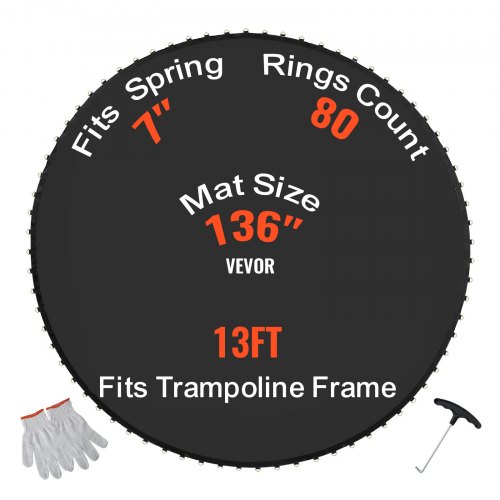 

VEVOR Tappetino di Ricambio per Trampolino, Tappetino da Salto Universale Trampolino Rotondo 396 cm, Rinforza Tappetino Resistente ai Raggi UV, con 80 Molla Anelli V, Molle 17,8 cm Lunghezza