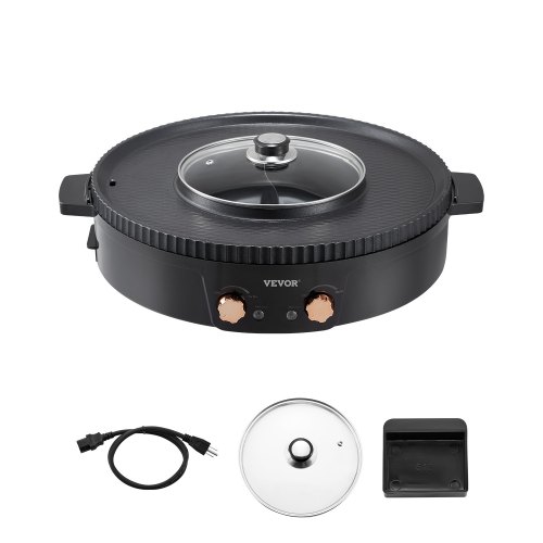 

VEVOR Pentola Hot Pot con Grill 1800W Funzioni 2 in 1 Elettrico Senza Fumo, Hot Pot per Barbecue Coreano con Controllo Separato Doppia Temperatura, Padella Antiaderente con Griglia BBQ