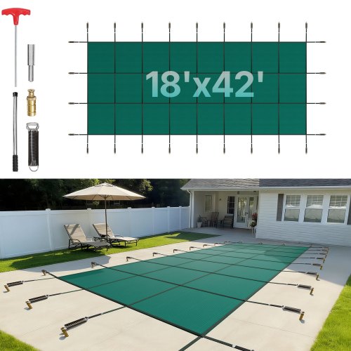 

VEVOR Copertura di Sicurezza per Piscina in Verde da 5,5 x 12,8 m, Telo di Copertura per Piscina Rettangolare in Polipropilene, Coperchio Rettangolare di Piscina per Casa, Giardino, Hotel, Ingegneria