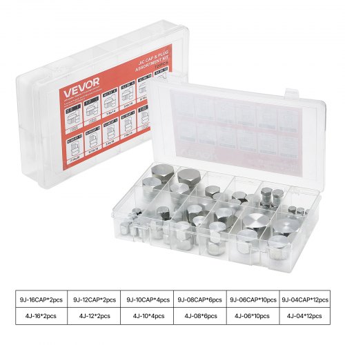 

VEVOR Raccordi Idraulici JIC da 290 x 170 x 60 mm Kit di Tappi per Tubi Idraulici per Impieghi Gravosi, 72 Pezzi, Filettatura di Precisione in Misure di 37° Trattino 4 6 8 10 12 16
