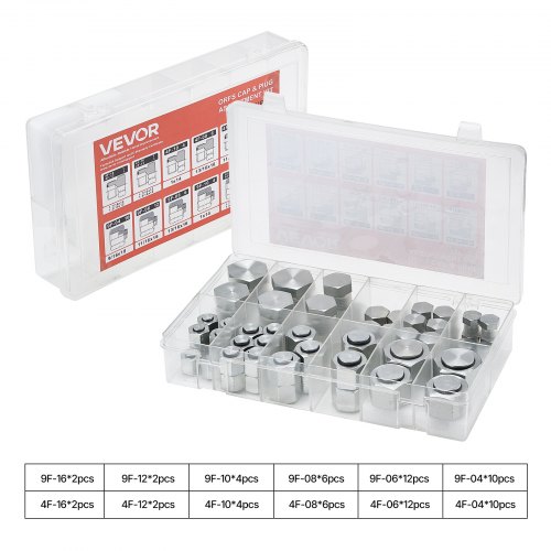

VEVOR Raccordi Idraulici ORFS, 72 Pezzi, Kit di Raccordi con Guarnizione Frontale O-Squillo, Raccordi per Tubi Flessibili Idraulici e Tubi, Filettatura di Precisione, Misure 4 6 8 10 12 16