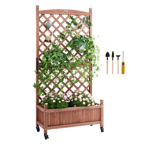 

VEVOR Letto da Giardino Rialzato con Traliccio, Fioriere da Esterno in Legno Rialzate con Fori di Drenaggio, Fioriera a Traliccio Autoportante per Piante Rampicanti Fiori in Giardino, Patio, Balcone