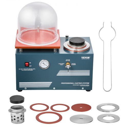 

VEVOR Macchina per Fusione Sotto Vuoto, Potenza 290 W Macchina Centrifuga di Colata Gioielli con Pompa e Campana di Vetro, Comoda Porta di Iniezione dell'Olio, Banco da Lavoro 280 x 280 mm