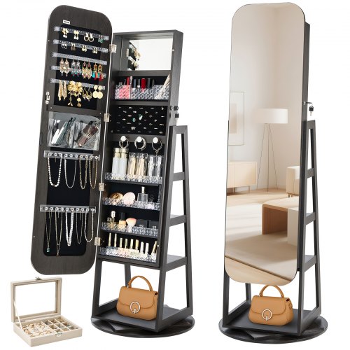 

VEVOR Armadietto Portagioielli Girevole, 1,6 m Altezza, Organizzatore con Specchio a Figura Intera e Spazio di Archiviazione, 2 Chiavi, Tasche per Accessori e Scomparti di Archiviazione