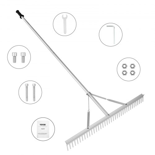 

VEVOR Rastrello paesaggistico VEVOR Testa da 91,4 cm Rastrello paesaggistico in alluminio da 190,5 cm Manico regolabile