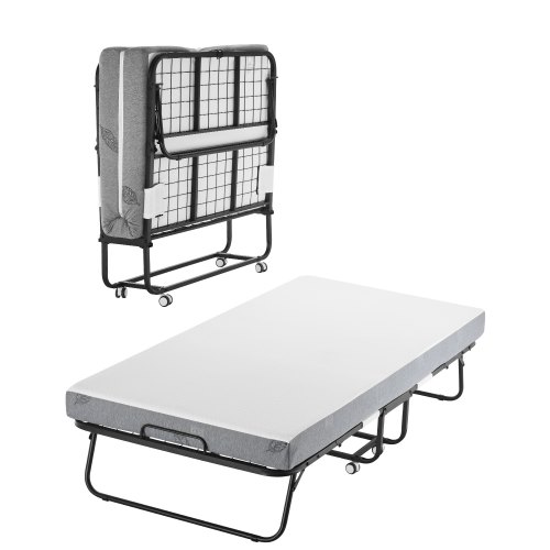 

VEVOR Letto Pieghevole, 980 x 1900 mm con Materasso 125 mm, Letto Pieghevole Singolo con Robusta Struttura in Metallo e Materasso in Memory Foam, Letto Pieghevole Singolo Portatile per Adulti, Ospite