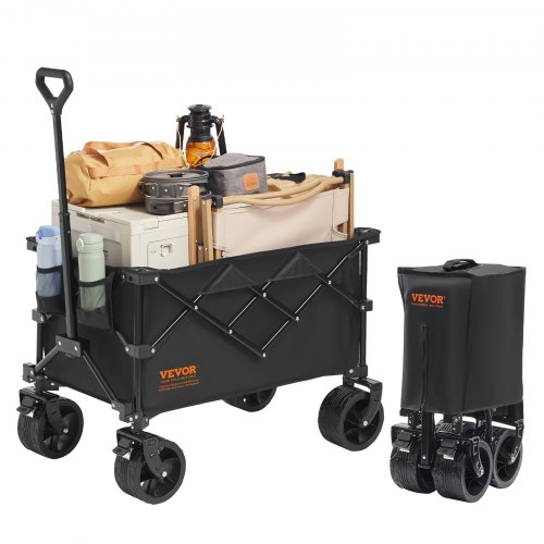 

VEVOR Carrello Pieghevole in Tessuto Oxford 600D con 4 Ruote Carico 120 kg ca., Carrello Portaoggetti Colore Nero 890 x 540 x 1080 mm da Giardino Spiaggia Pesca Campeggio, Carrello da Spiaggia 150 L