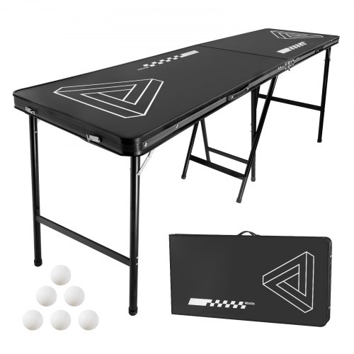 

VEVOR Tavolo da Birra Pong Portatile da 2400 mm Tavolo Pieghevole Rialzato da 900 mm Maniglie per Trasporto e 6 Palline da Pong, Tavolo Leggero per Portellone Posteriore per Viaggio, Campeggio, Nero
