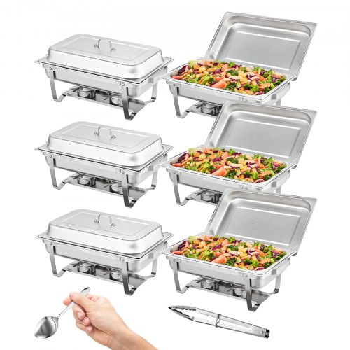 

VEVOR Set di Scaldavivande 6 Pezzi in Acciaio Inox per Servizio Buffet Catering Ristorazione Vassoio Sostituibile Capienza Max. 7,5L, Set Vassoio di Riscaldamento Scaldavivande Rettangolare da Buffet