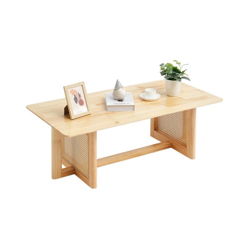 

VEVOR Tavolino da Salotto Rettangolare in Rattan, Tavolo da Salotto con Piano in Legno della Gomma, Mobile Contenitore Moderno Tavolino da 120 cm, con Gambe in Legno Naturale, per Camera da Letto