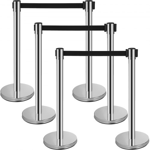

VEVOR Barriera per Controllo Folla 6 Pacchi, Pali con Cintura Retrattile in Acciaio al Carbonio Verniciato a Forno con Cintura Retrattile 3CS, Base Riempibile, Divisore per Linea Barriera per Cintura