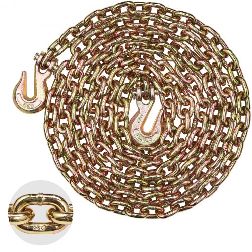 

VEVOR Catena a maglie da traino con ganci a forcella, catena di trasporto G80 8 mm x 433 cm, capacità di carico della catena per tronchi 2,22 t, per il fissaggio di attrezzature per carro attrezzi