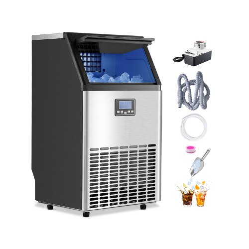 

VEVOR Macchina per Ghiaccio Commerciale 45,36 kg/giorno Macchina Cubetti di Ghiaccio Capacità di Stoccaggio ca. 14,97 kg, Display Digitale a LED, Indipendente, Autopulente, Bar, Catering, Hotel