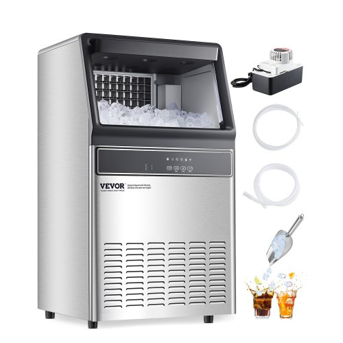 

VEVOR Macchina per Ghiaccio Commerciale 50 kg/giorno Macchina Cubetti di Ghiaccio con Pompa Capacità di Stoccaggio ca. 50 kg, Display Digitale a LED, Indipendente, Autopulente, Bar, Catering, Hotel