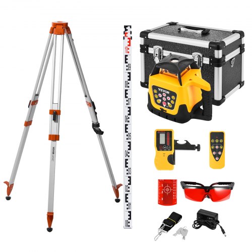 

VEVOR Kit Livella Laser Rotante Raggio Rosso, Kit di Livella Laser Rotante con Treppiede, Portata max. 300 m, Pendenza Regolabile, Angolo Scansione Flessibile, Telecomando Custodia per Trasporto