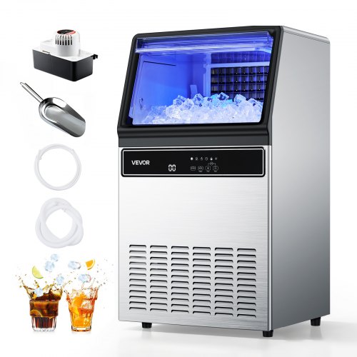 

VEVOR Macchina per Ghiaccio Commerciale Produzione max. 59 kg/giorno Capacità di Stoccaggio 15 kg, Macchina per Ghiaccio Indipendente Sottobanco con Display a LED Autopulente per Bar Ristorante