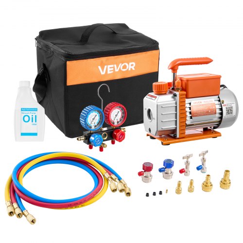 

VEVOR Kit Pompa per Vuoto Manometro da 3,5 CFM 99 L/min, Pompa per Vuoto a Palette Rotanti Monostadio per Aria Condizionata con Borsa per Trasporto, Compatibile con R134a, R22, R410a, R1234YF, R32
