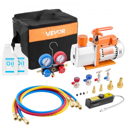

VEVOR Kit Pompa per Vuoto e Manometro 7 CFM 198 L/min Pompa per Vuoto a Palette Rotanti a 2 Stadi per Aria Condizionata con Borsa per Trasporto Compatibile con R134a R22 R410a